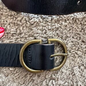 AE Black Leather Belt with Gold Buckle